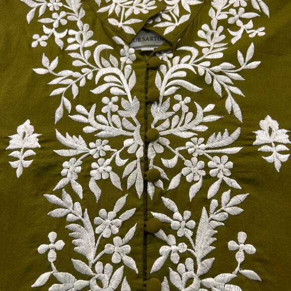 Sue Sartor Mughal Embroidered Tunic Top in Matcha Green Size X-Small - Picture 6 of 8